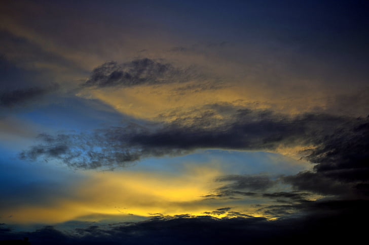 sunset, clouds, sun, landscape, blue, light, outdoor