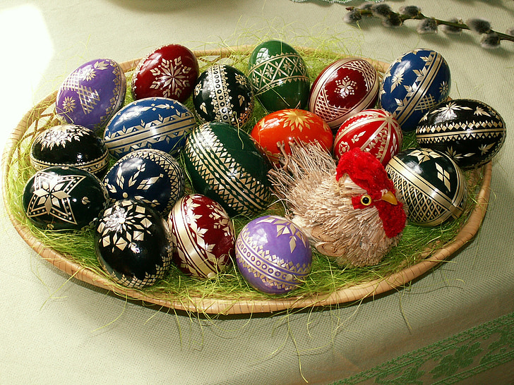 påske, påskeegg, påske nest, påske, dekorasjon, bord dekorasjon, fargerike