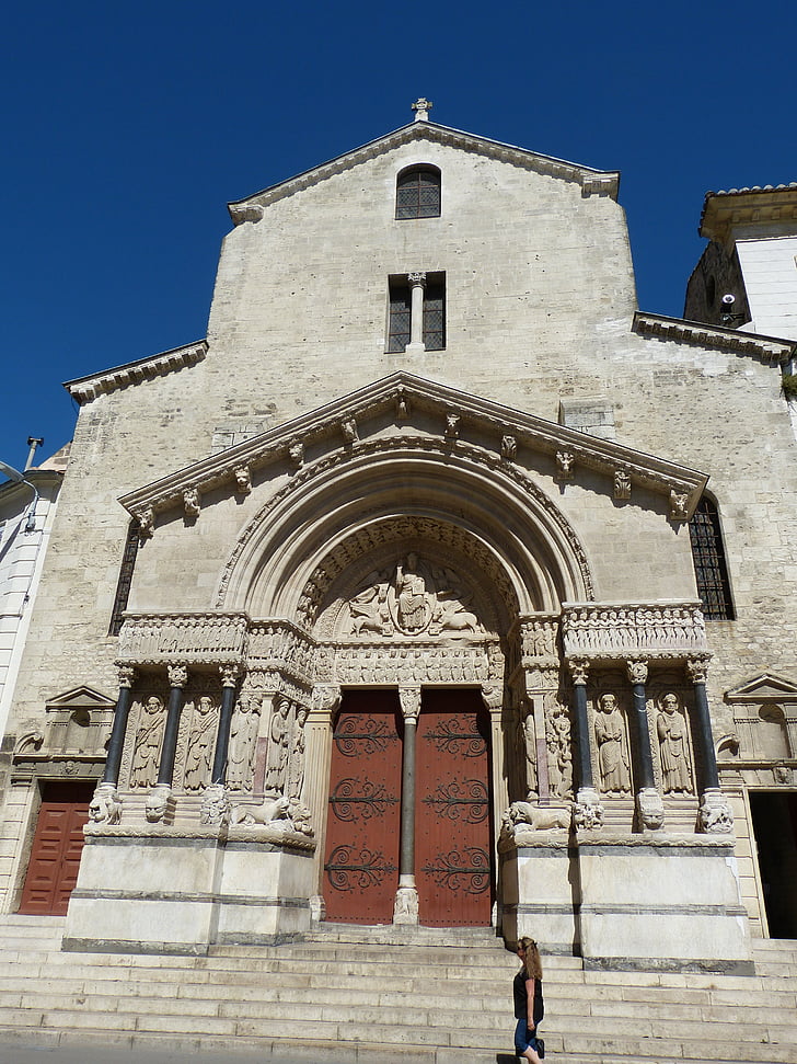 Arles, Cathédrale, façade, France, vieille ville, rhéto romane, romane