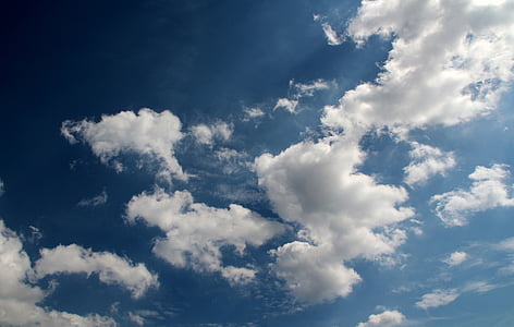 felhők, felhő, gomolyfelhők, kék, acélkék, napos, gyönyörű