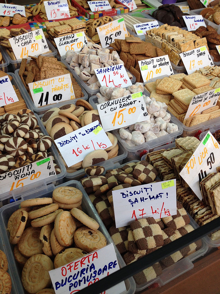 biscuits à levure chimique, marché, bonbons, Bucarest, Roumanie, alimentaire