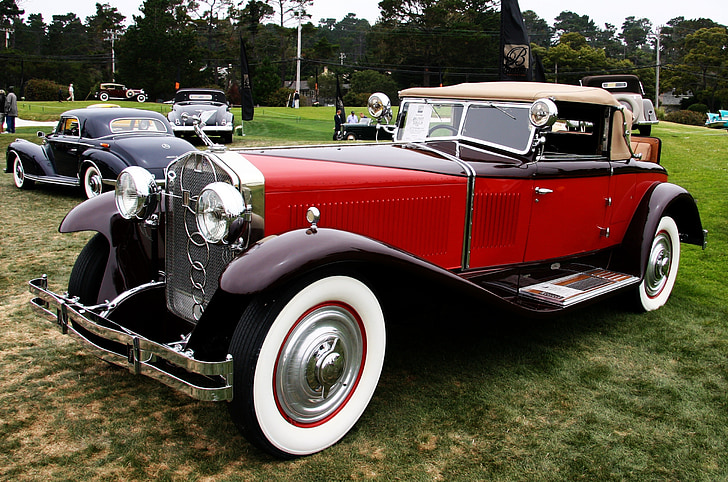 car, american, classic, red, white wheels, convertible