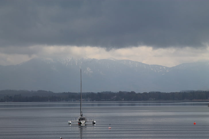 tó, víz, idill, táj, Starnberger see, hangulat, kilátással a tóra.
