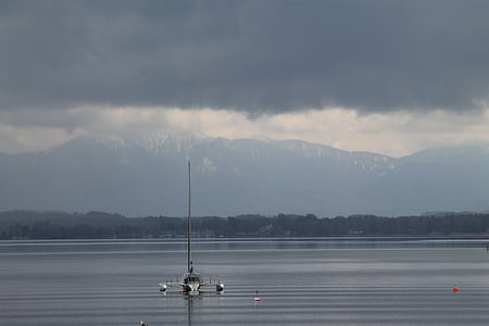 tó, víz, idill, táj, Starnberger see, hangulat, kilátással a tóra.