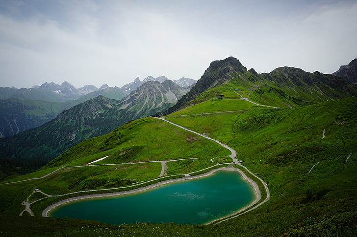 dağ, Göl, kar, Hiking, kleinwalsertal, Avusturya, bulutlar