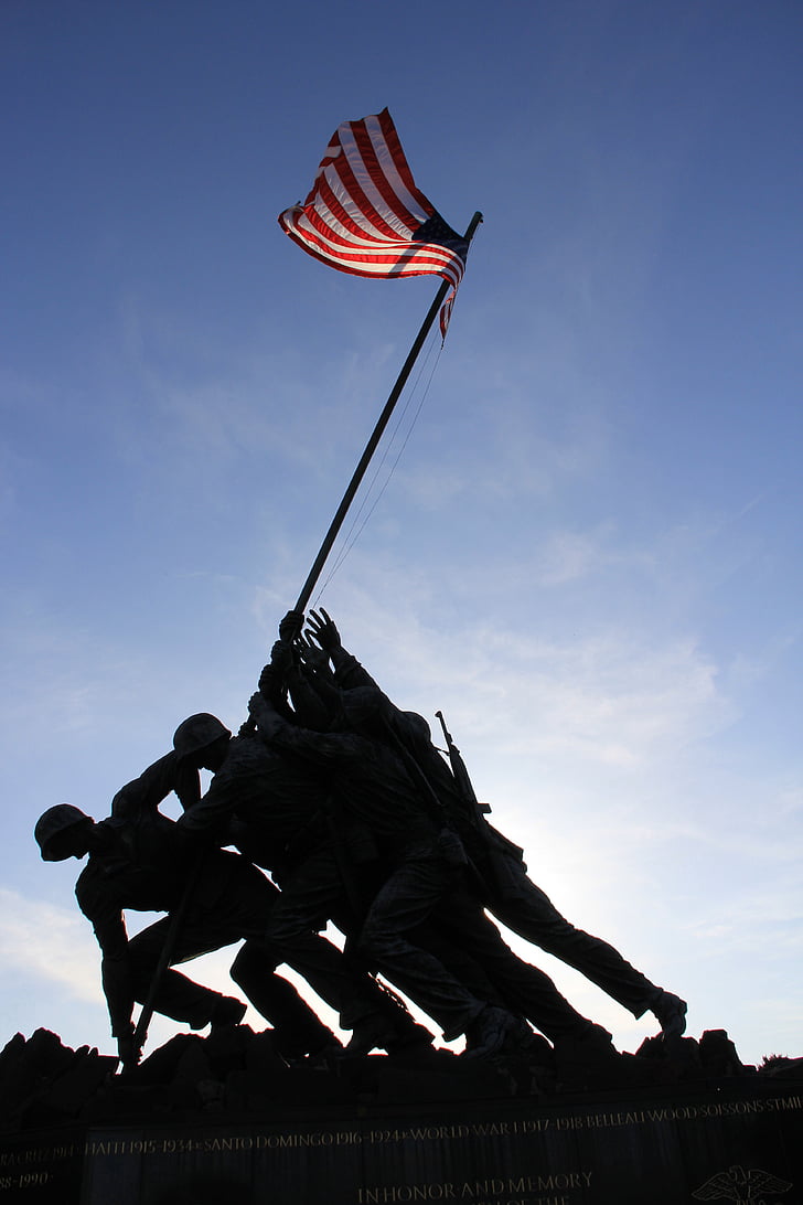 statue, flag, Hero, amerikansk, soldat, monument, USA