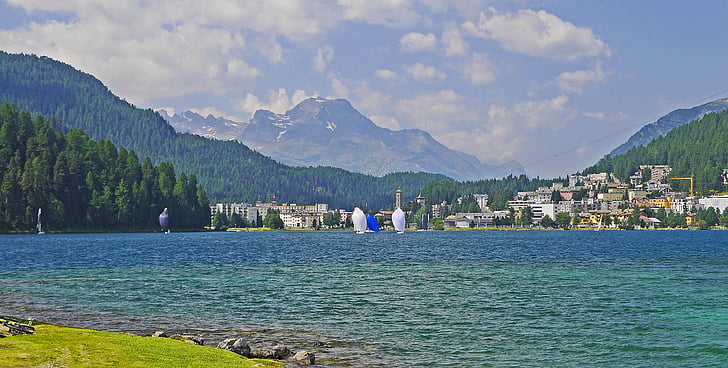 innsjø st moritz, Engadin, dalen, rhätikon, Sveits, Graubünden, Corvatsch