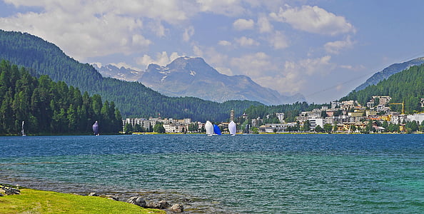 Lake st. moritz, engadin, augsts ieleja, rhätikon, Šveice, Graubünden, Corvatsch