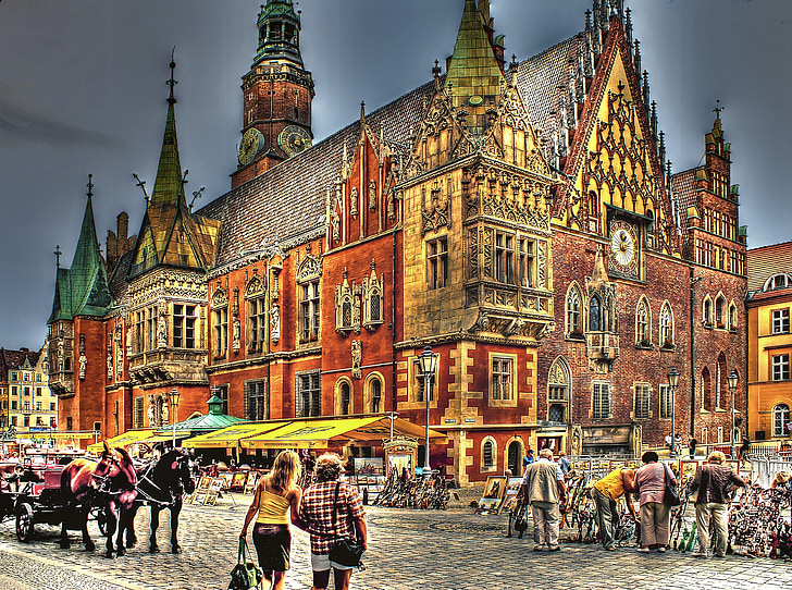 raekoda, Wrocław, raekoda, arhitektuur, inimesed, Vanalinn, turu