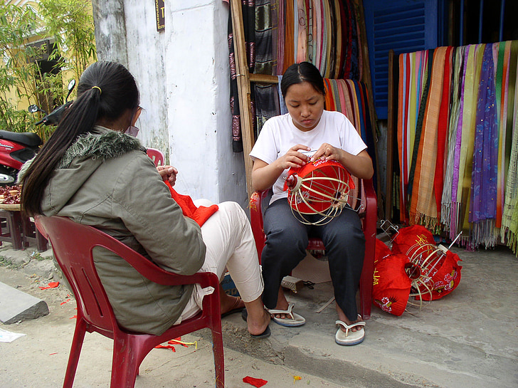 lanterns, handicraft, handiwork, handwork, girl, woman, red