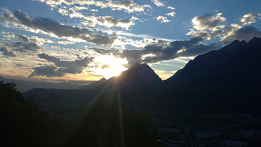 Tyrol, Karwendel'de, Alp, dağlar, Avusturya, Inntall Vadisi, günbatımı