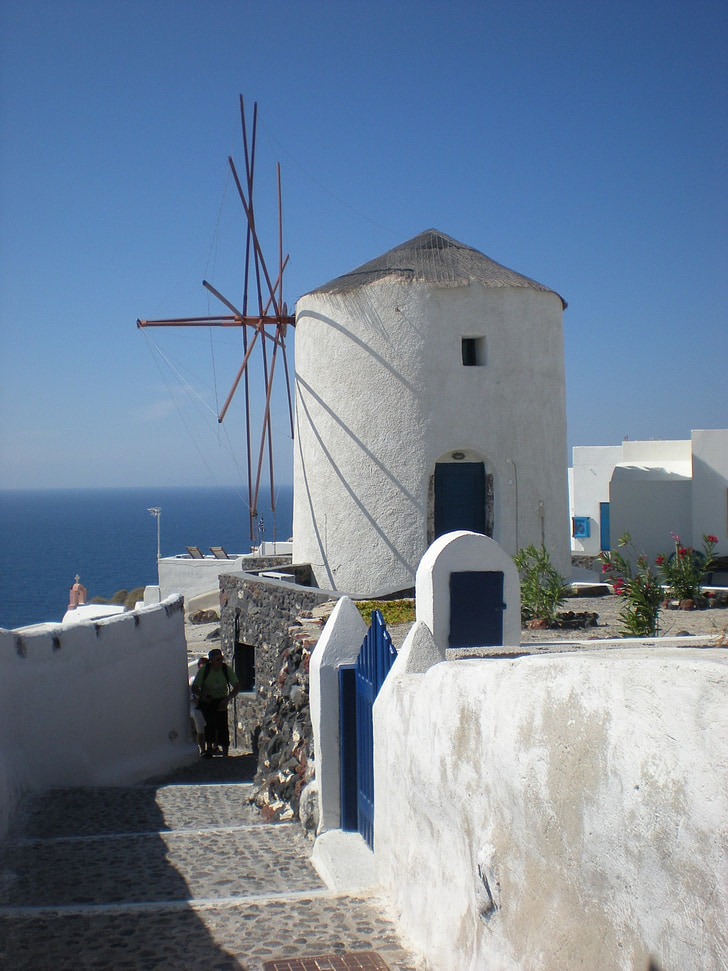 Santorini, Grieķijas salas, Grieķija, jūras, vējdzirnavas, OIA