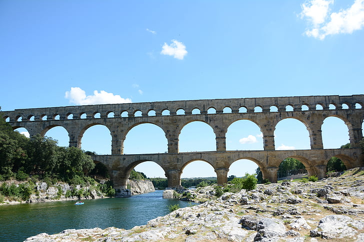 Pont du gard, buebro, Frankrike, tur, Gardon elven, romerske akvedukten, UNESCO
