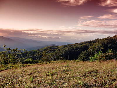 costa rica, landscape, mountains, valley, sky, clouds, forest