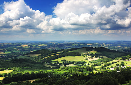 Malvern, colline, paesaggio, Inghilterra, cielo, Regno Unito, rurale