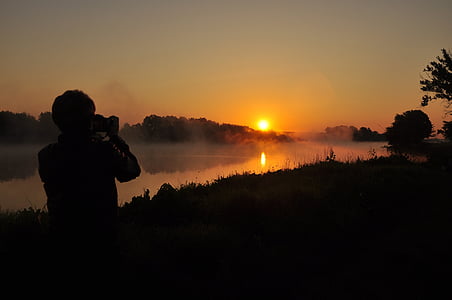 east, the sun, water, poland, river bug, sunset, nature