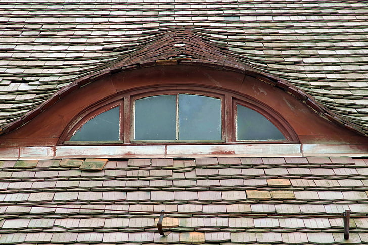 Прозорец, бързо, плочки, вентилатор, на покрива на, кръг, стар
