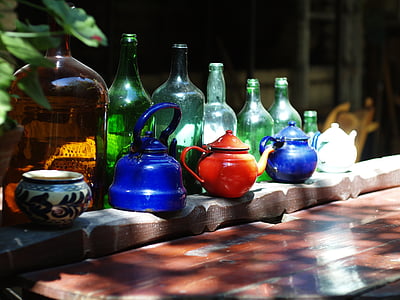 玻璃, 水罐, 杯子, 饮料, 酒精, 农村, 老