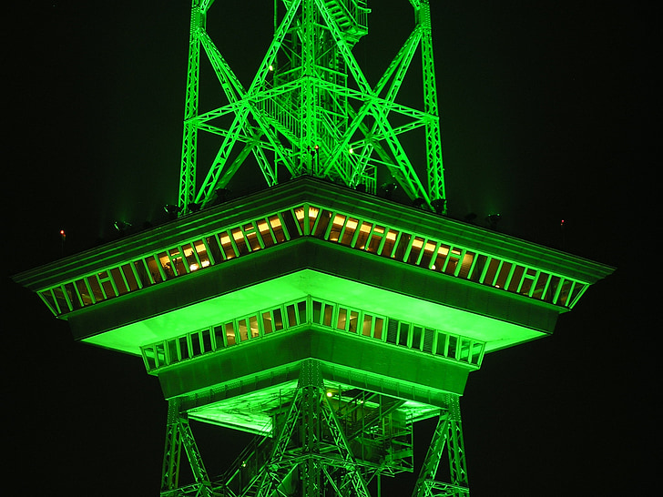 radio tårn, Berlin, natt, grønn, opplyst, belysning, Neon green