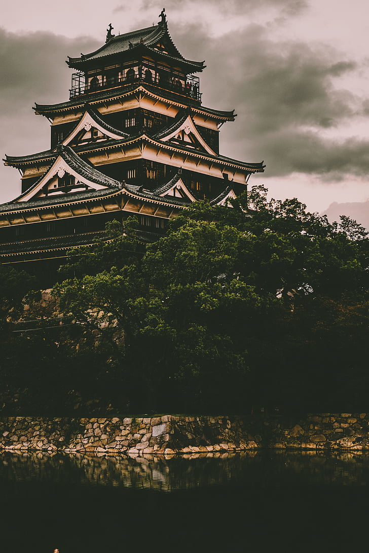 arkitektur, byggnad, infrastruktur, design, Hiroshimas slott, Japan, resor