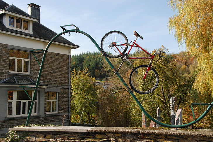 biciclette, immagine, arte, opera d'arte, decorazione, Houffalize, Belgio