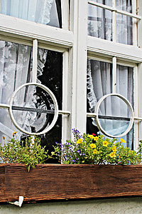 langas, senas, sodyba, pastatas, gėlių dekoracijos, Romantiškas, kaimiško stiliaus
