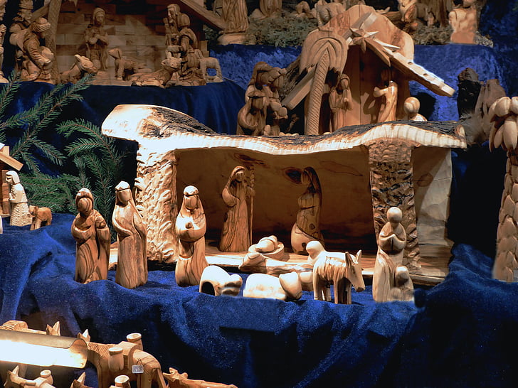 Bremen julmarknad, Födelsekyrkan i Betlehem, trä, natt fotografi