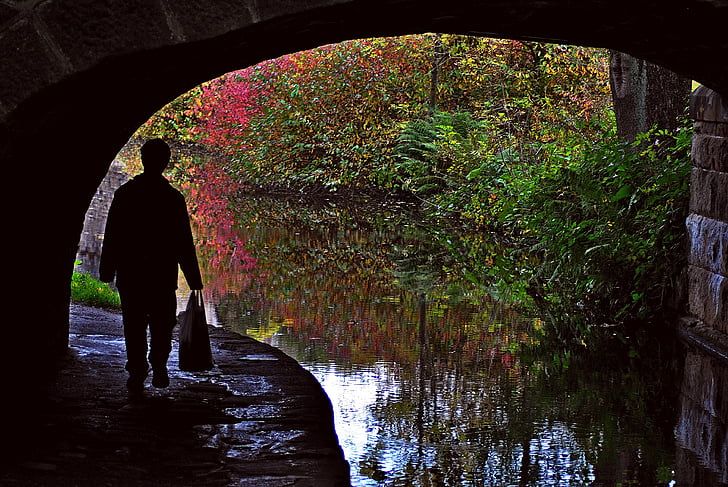 canal, path, person, water, landscape, outdoor, scenic