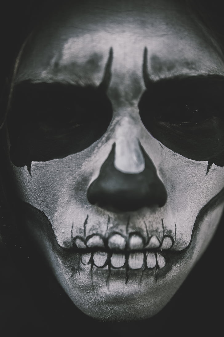 black-and-white, costume, creepy, frightening, halloween, horror, mask