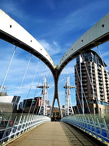 αρχιτεκτονική, μπλε, μπλε του ουρανού, γέφυρα, κτίρια, Επαγγελματίες, σύνδεση