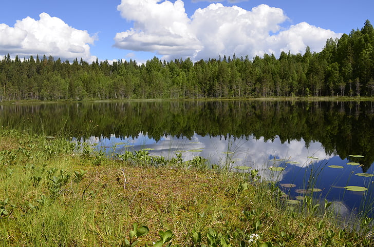søen, himmel, vand, spejling, natur, Sverige, smukt