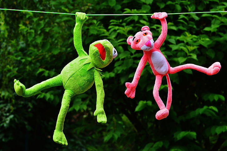 družiti se, plišane igračke, Kermit, pink panther, igračke, zabava, smiješno