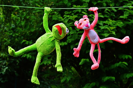 hang out, plush toys, kermit, the pink panther, toys, fun, funny