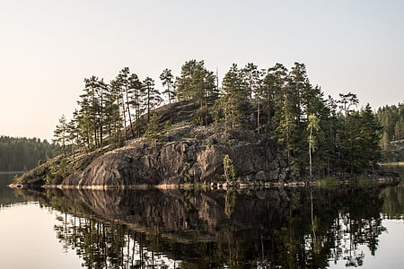 Saimaa, Puumala, ostrov, krajina, léto, jezero, Rock