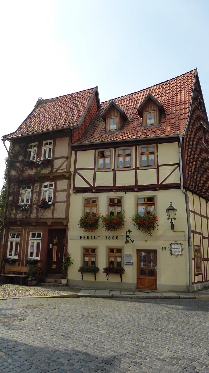 treliça, Casa, fachwerkhaus, cidade velha, persianas, Quedlinburg