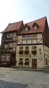 truss, hem, Fachwerkhaus, gamla stan, fönsterluckor, Quedlinburg