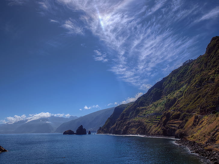 Madeira, tengerpart, rock, tenger, sziklás part, víz, Atlanti-óceán