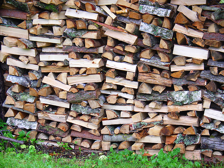 nature, wood, pile of wood, green, tree, lying in stock