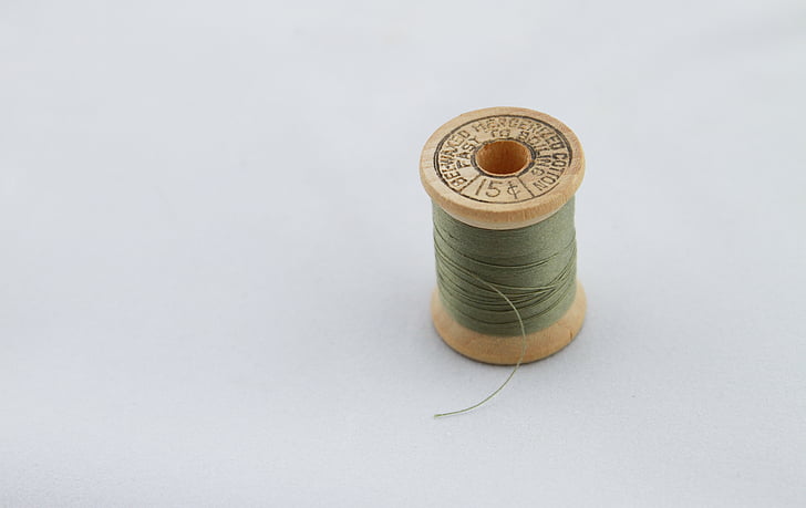 green thread, sew, sewing, wooden spool, thread spool, vintage, antique