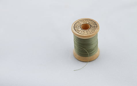 hilo verde, coser, de costura, carrete de madera, carrete de hilo, Vintage, antiguo