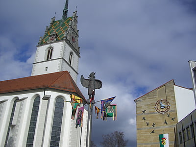 Gallo de mar, Buchhorner fasnet, Friedrichshafen, Ayuntamiento de la ciudad, Iglesia, San Nicolás