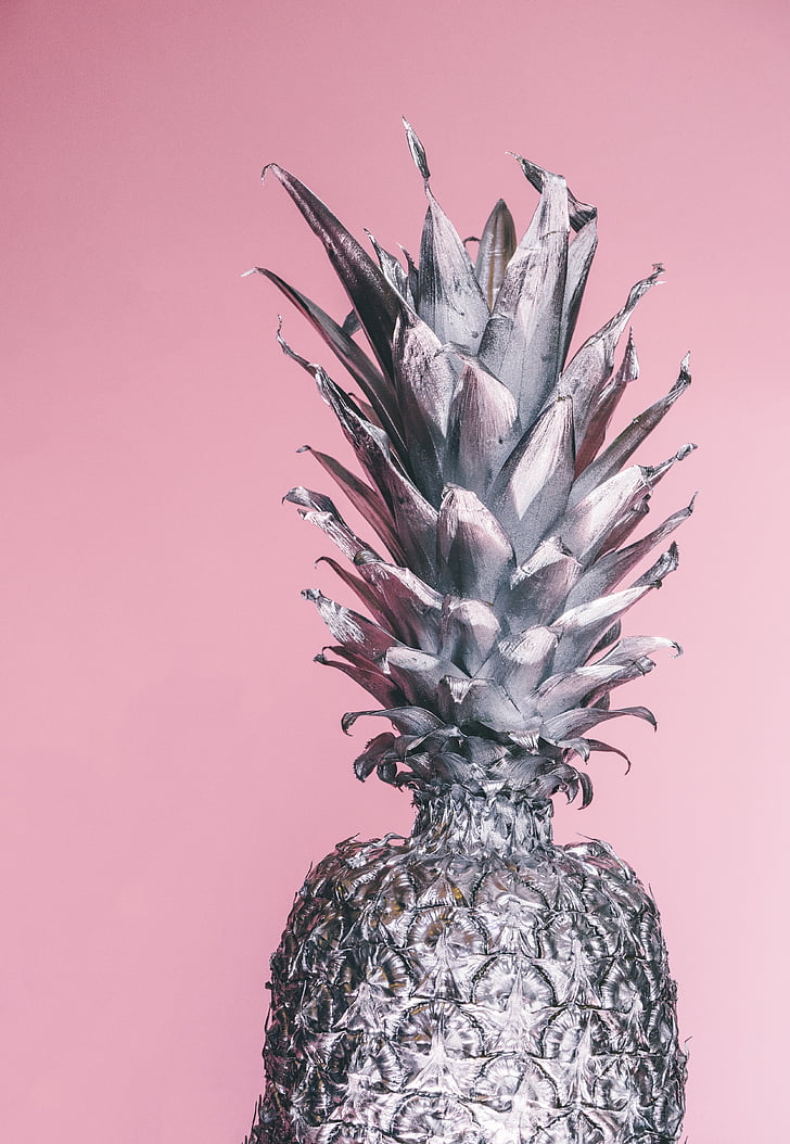 grayscale, photo, pineapple, pineapples, pine apple, studio shot, pink background