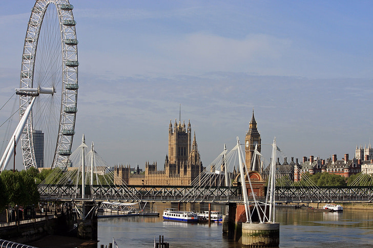 Londen, Engeland, Millennium Wheel, rivier, Thames, boten, weergave