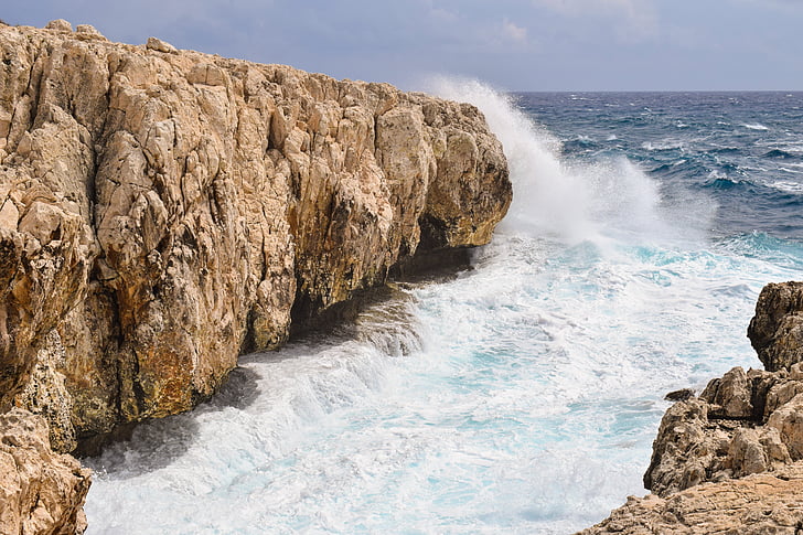 akmeņains krasts, klints, jūra, viļņi, vējš, daba, ainava