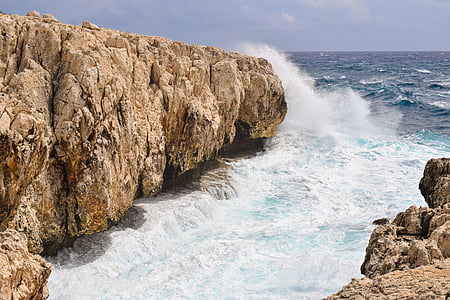 rocky coast, cliff, sea, waves, wind, nature, landscape