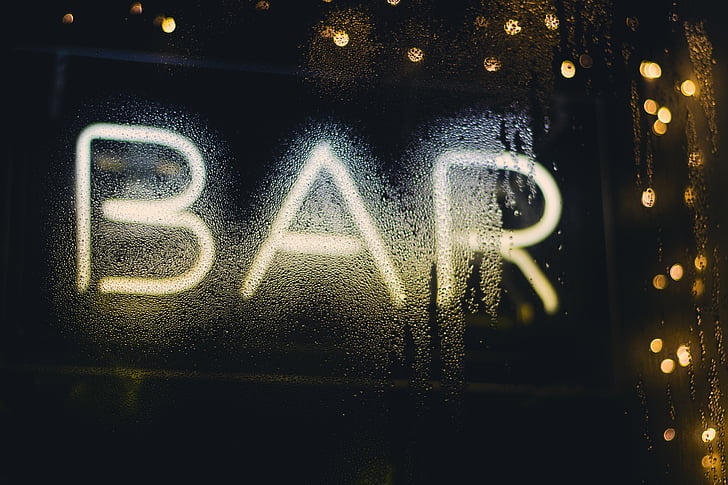 nat, mørk, lys, bar, fest, Restaurant, drinks