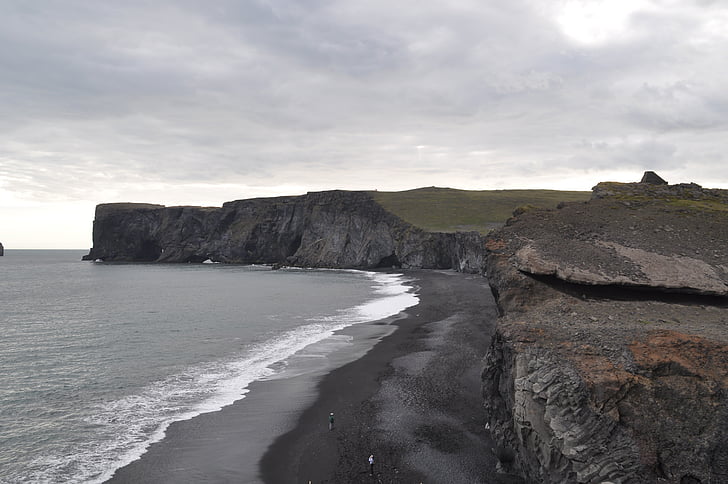 Island, Lava, Strand, Wasser, Rock, schwarzer Stein, steile Wand