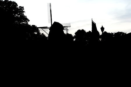 Ветряная мельница, ЦОНС, Niederrhein, силуэт, город, вид на город