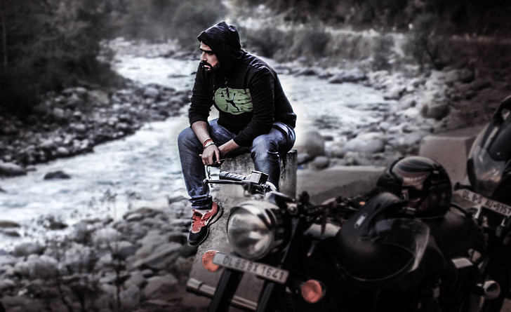 river, biker, holiday, mountain, indian