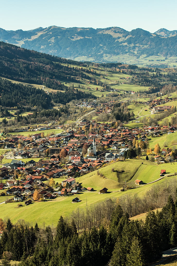 Bad hindelang, ostrachtal, vila, Allgäu, Alpina, montanhas, natureza
